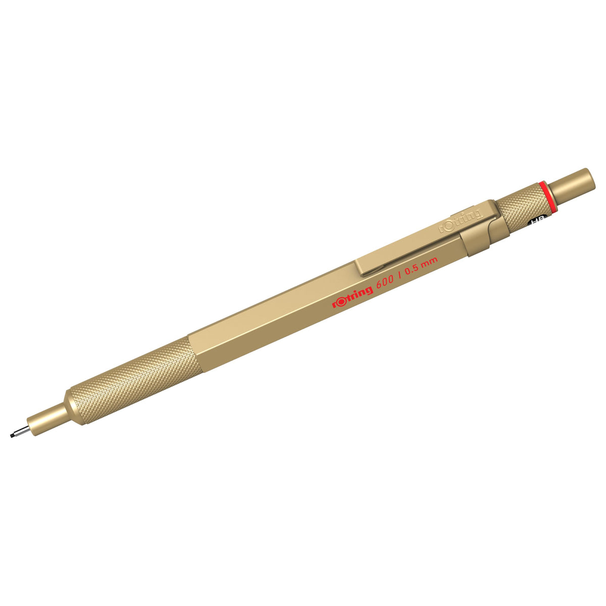 rOtring 600 Mechanical Pencil | HB Lead 0.5 mm | Twist Mechanism Pencil with Full Metal Body | Gold | Non-slip Knurled Grip Zone and Hexagonal Shaft - 2158796