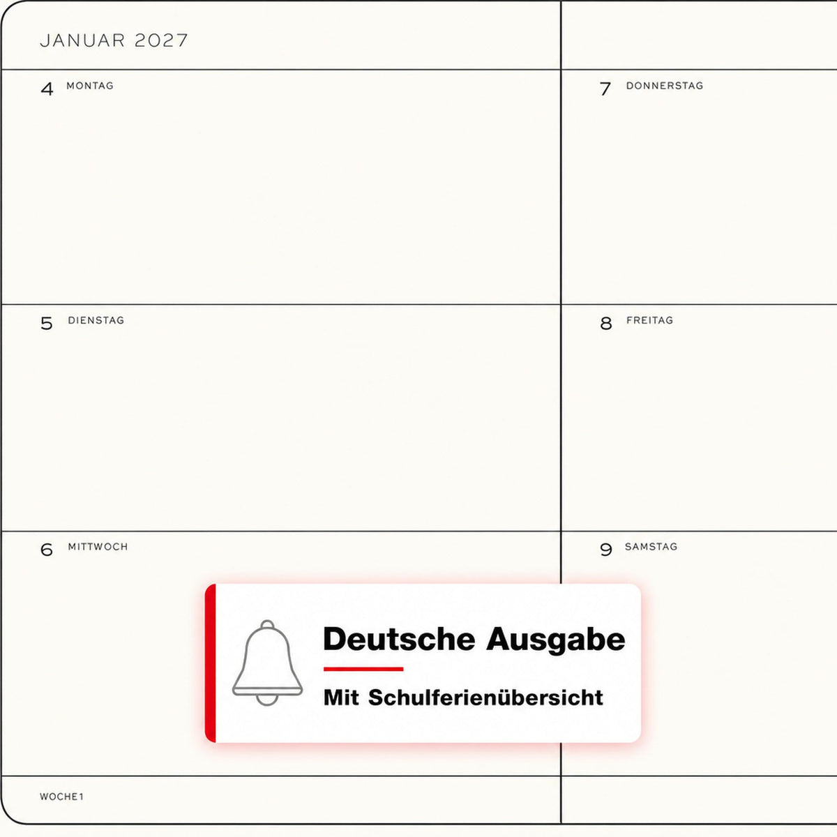 LEUCHTTURM1917 Calendar săptămânal 2027 Mediu (A5) - Germană, Cireș, Copertă moale, 145 x 210 mm, 12 luni - ianuarie-decembrie 2027, 1 săptămână pe pagină dublă, hârtie de 80 g/m² cu compatibilitate ridicată cu cerneală - 400128
