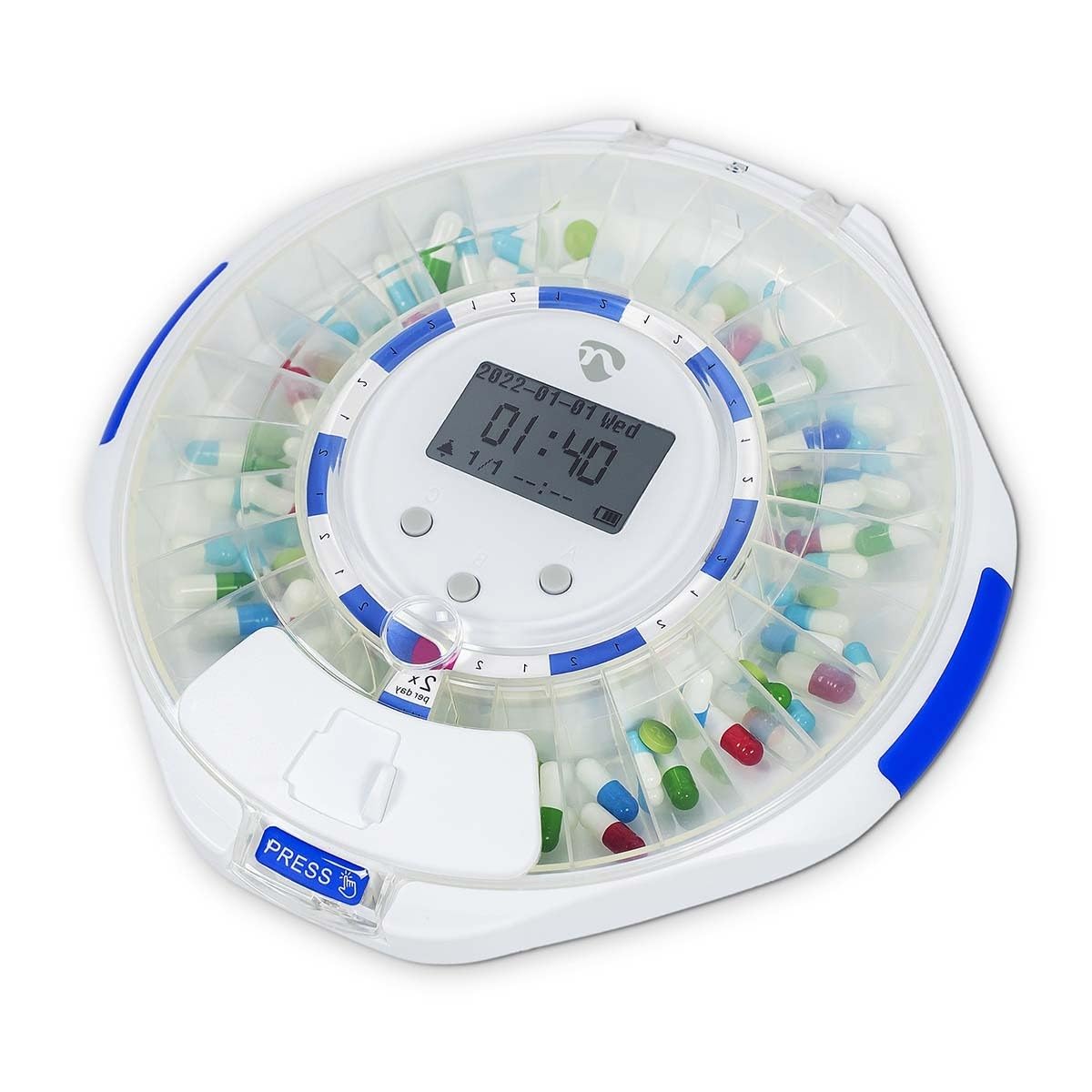 Nedis WIFIPD10WT Dispenser inteligent pentru tablete - Wi-Fi - 28 compartimente - Număr de alarme: 9 ore de trezire pe zi - Lumină/Sunet/Voc - Ecran LCD - Alb
