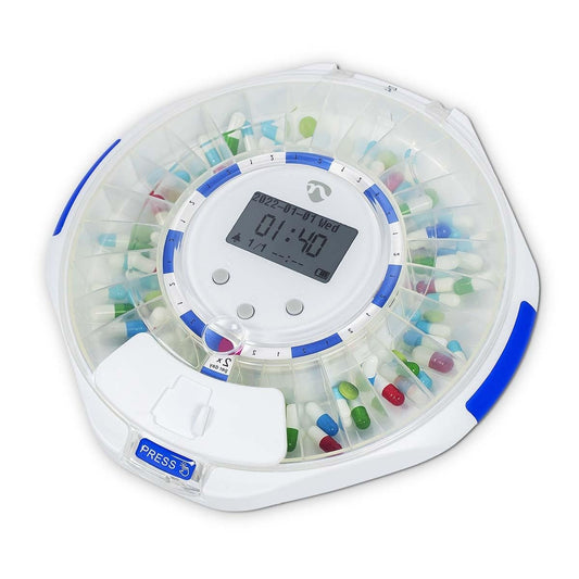 Nedis WIFIPD10WT Dispenser inteligent pentru tablete - Wi-Fi - 28 compartimente - Număr de alarme: 9 ore de trezire pe zi - Lumină/Sunet/Voc - Ecran LCD - Alb