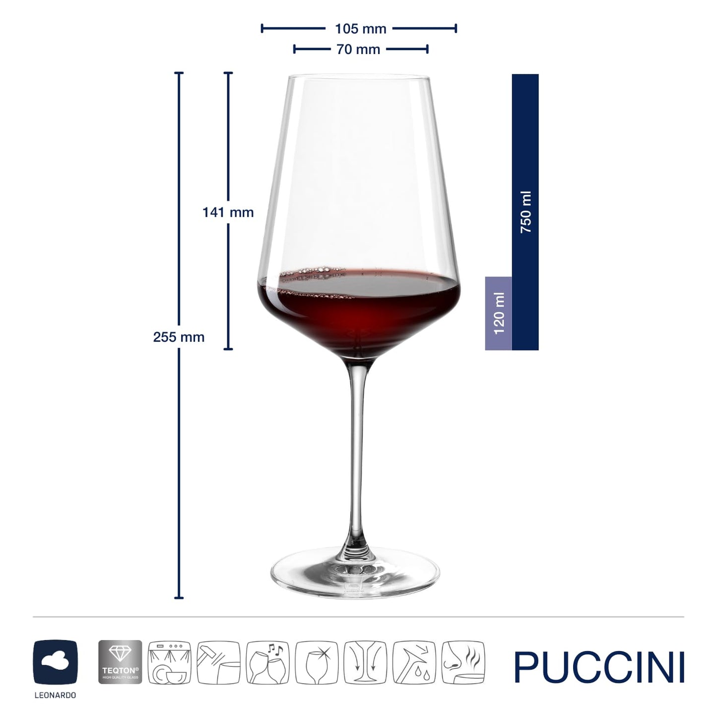 LEONARDO HOME PUCCINI red wine glasses (set of 6) incl. polishing cloth • Dishwasher-safe red wine glasses (750 ml) • Shockproof & suitable for everyday use • 040978