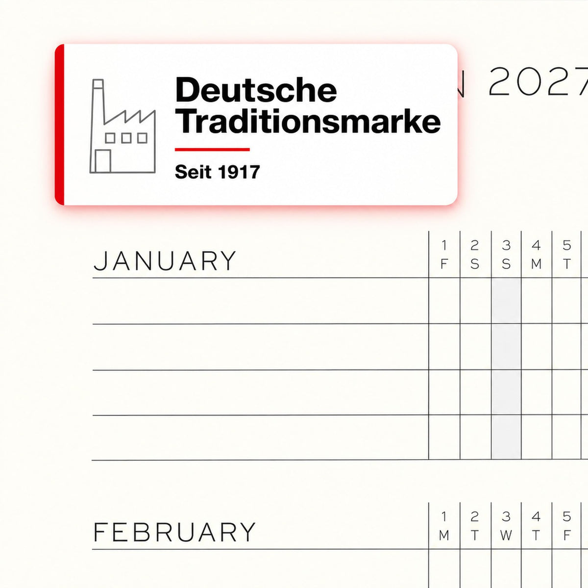LEUCHTTURM1917 Calendar zilnic 2027 cu punct mediu (A5) - engleză, floarea soarelui, 145 x 210 mm, ianuarie-decembrie (12 luni), 1 pagină pe zi, grilă orară 7:00-22:00, copertă cartonată, hârtie de 80 g/m² - 400335