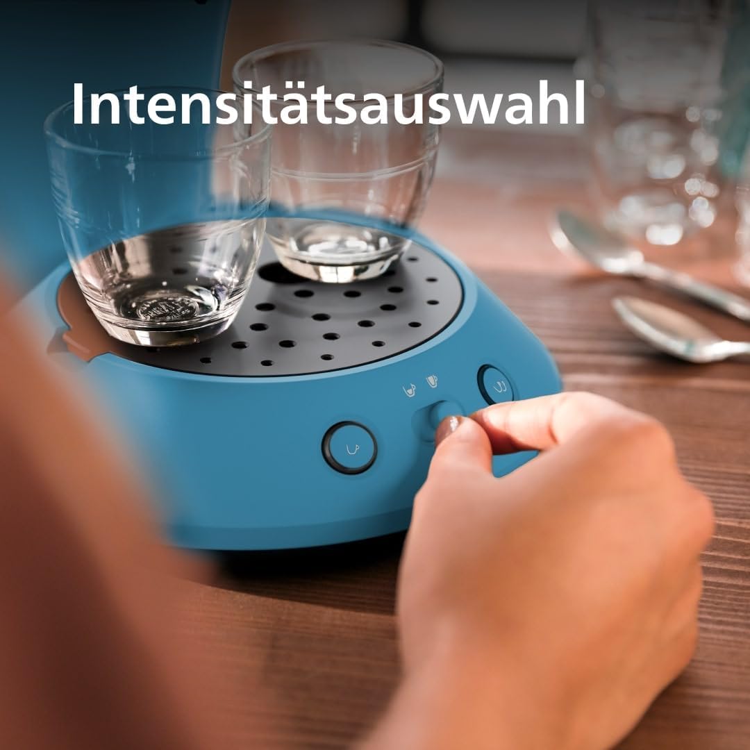 Philips Senseo Original Plus coffee pod machine, coffee strength selection, Coffee Boost technology, recycled plastic, Blue Pavone (CSA210/00)