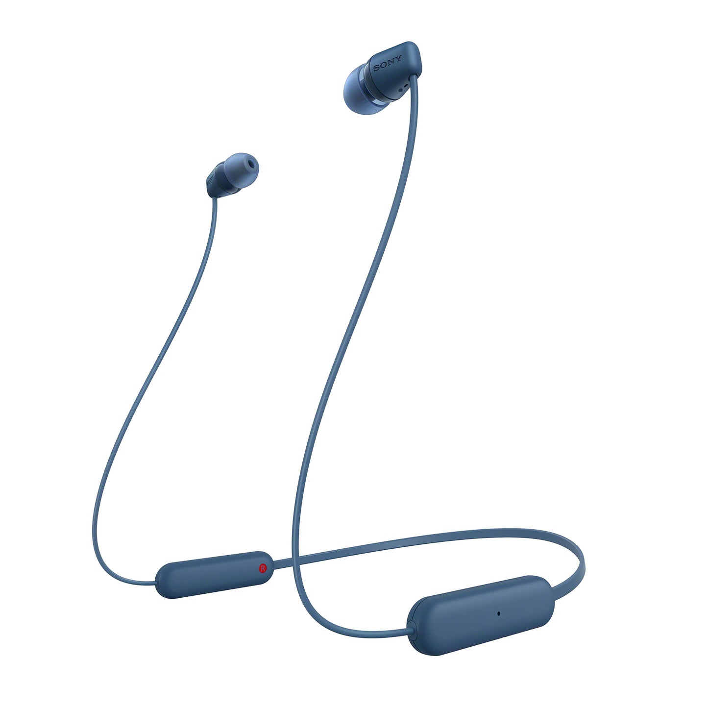 Sony wireless WI-C100 in-ear headphones (up to 25 hours of battery life, optimized for voice assistants, integrated microphone for phone calls, Bluetooth), blue, small - WIC100LCE7