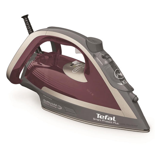 Tefal Fier de călcat cu abur Smart Protect Plus, 2800W, eliberare continuă de abur de până la 40 g/min., oprire automată, abur vertical, talpă de călcat Durilium Airglide, vin roșu/gri, FV6870
