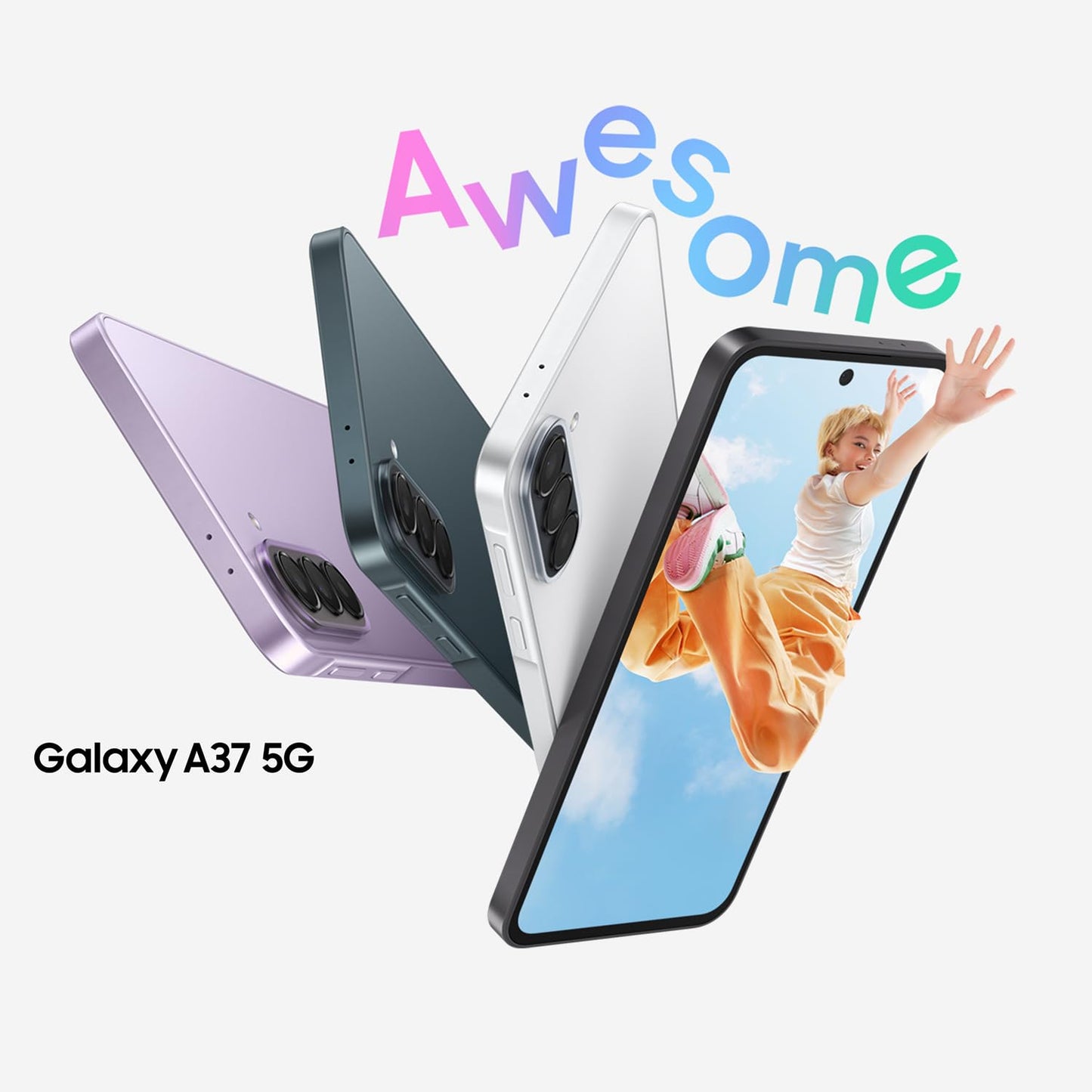 Samsung Galaxy A37 5G, Slim AI smartphone, Awesome Intelligence, 128 GB storage space, 50 MP wide-angle camera, Up to 2 days battery life, IP68, Awesome Charcoal, 2.5 year manufacturer's warranty
