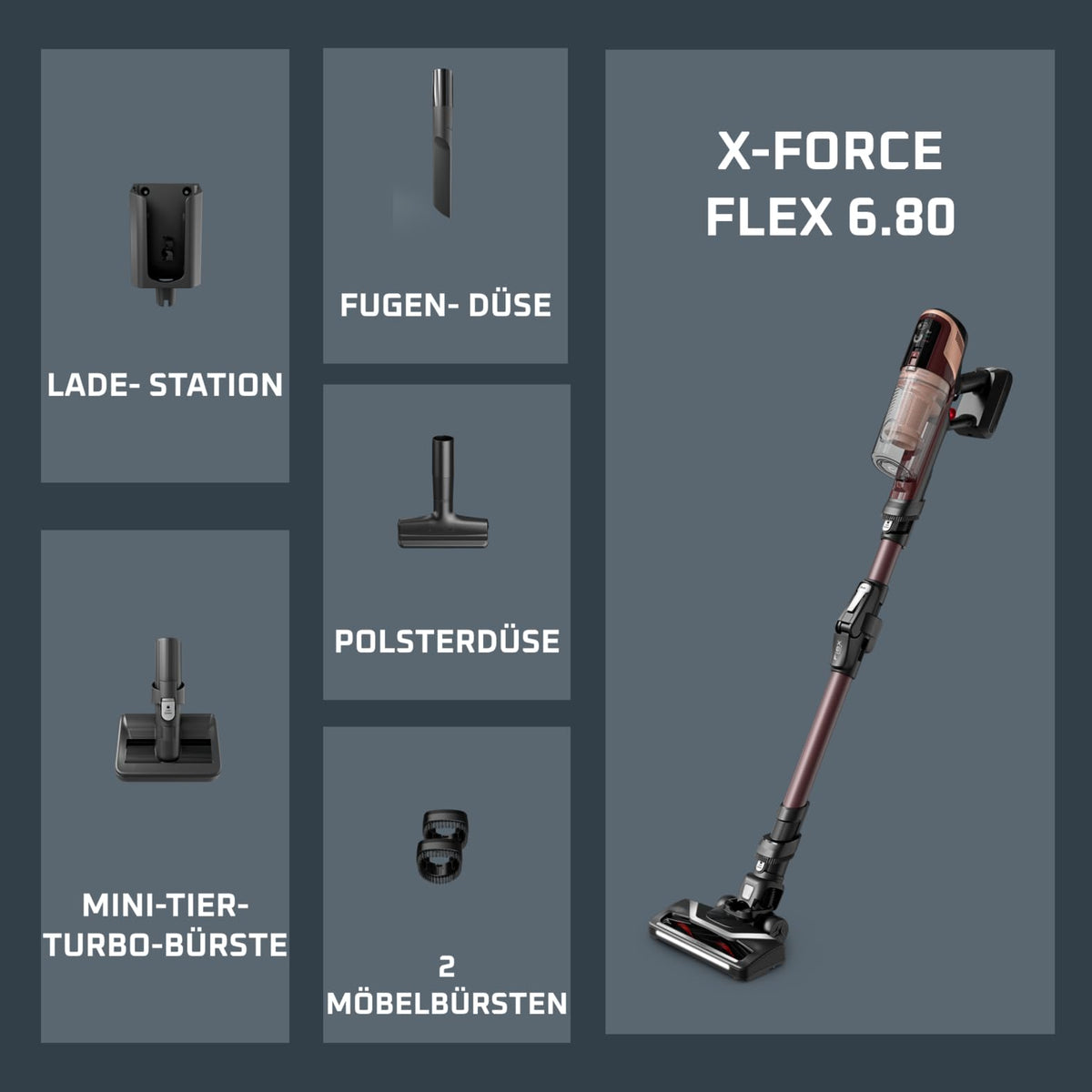 Rowenta X-Pert 6.80 Flex cordless vacuum cleaner, powerful 100 AW, long runtime of up to 60 minutes, LED nozzle, only 1.4 kg as a handheld vacuum, includes pet hair accessories, wine red, RH6493E0