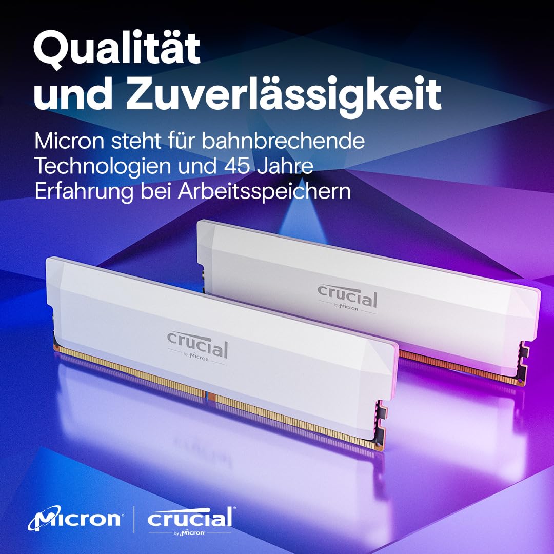 Crucial Pro DDR5 RAM 32GB Kit (2x16GB) 6400MHz CL38, Overclocking Gaming, Intel XMP 3.0 / AMD Expo, PC Computer RAM, White - CP2K16G64C38U5W