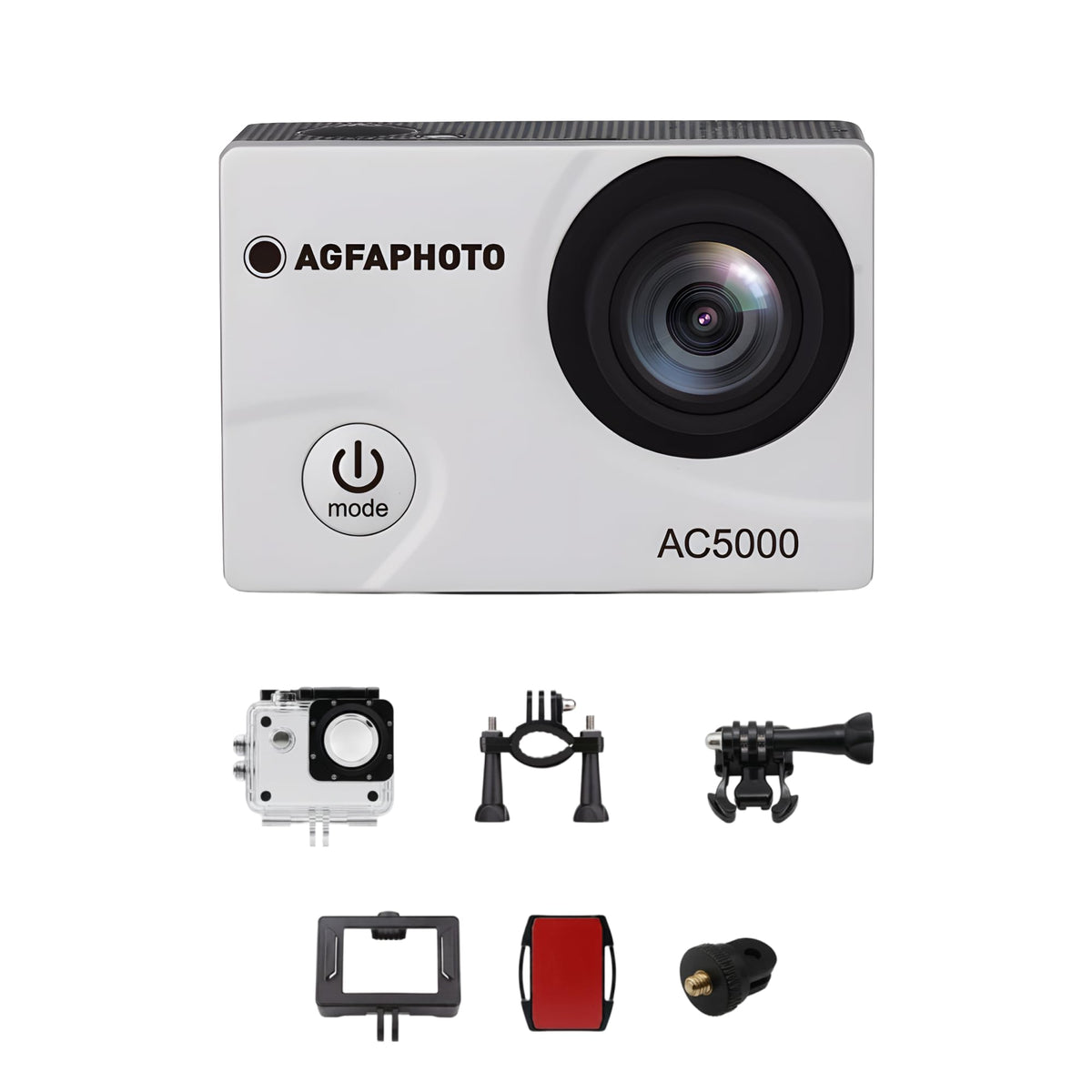 AgfaPhoto - Cameră sport - AC5000 - True 720P 30FPS, unghi larg de 110°, carcasă impermeabilă până la 30m - WiFi - 12 accesorii incluse