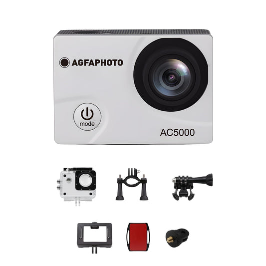 AgfaPhoto - Cameră sport - AC5000 - True 720P 30FPS, unghi larg de 110°, carcasă impermeabilă până la 30m - WiFi - 12 accesorii incluse