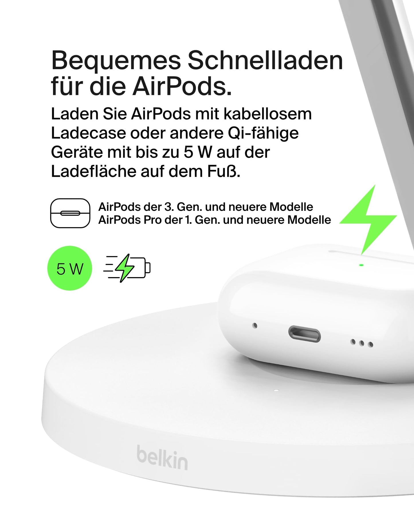 Belkin BoostCharge Pro 3-in-1 Qi2 Wireless Charger, MagSafe Compatible Charger, Inductive Charging Station for Apple iPhone 17, Air, 16, Pixelsnap, Apple Watch, AirPods, incl. Power Adapter - White - WIZ032kqWH