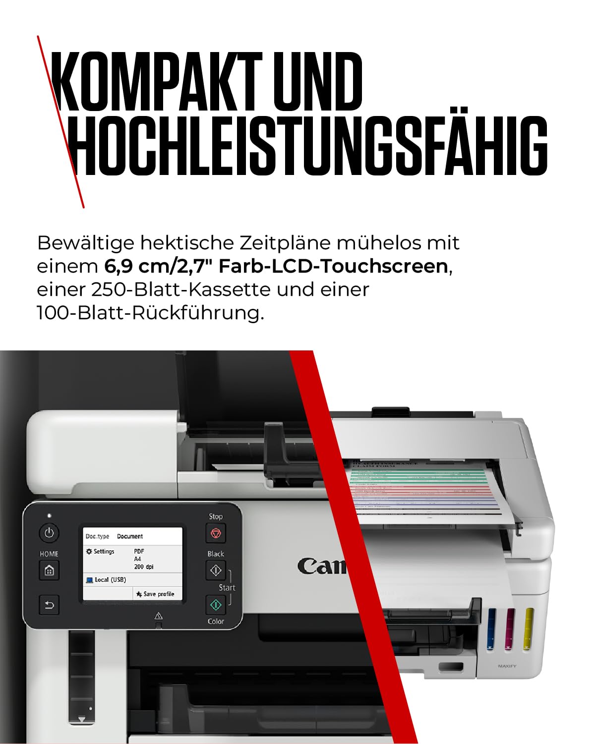 Canon MAXIFY GX6550 Inkjet Printer 3-in-1 Multifunction Device MegaTank (Printer, Scanner, Copier, WiFi, LAN, Cloud, Duplex Printing, Duplex ADF, 350 Sheets Capacity, Smudge-Resistant Prints) white