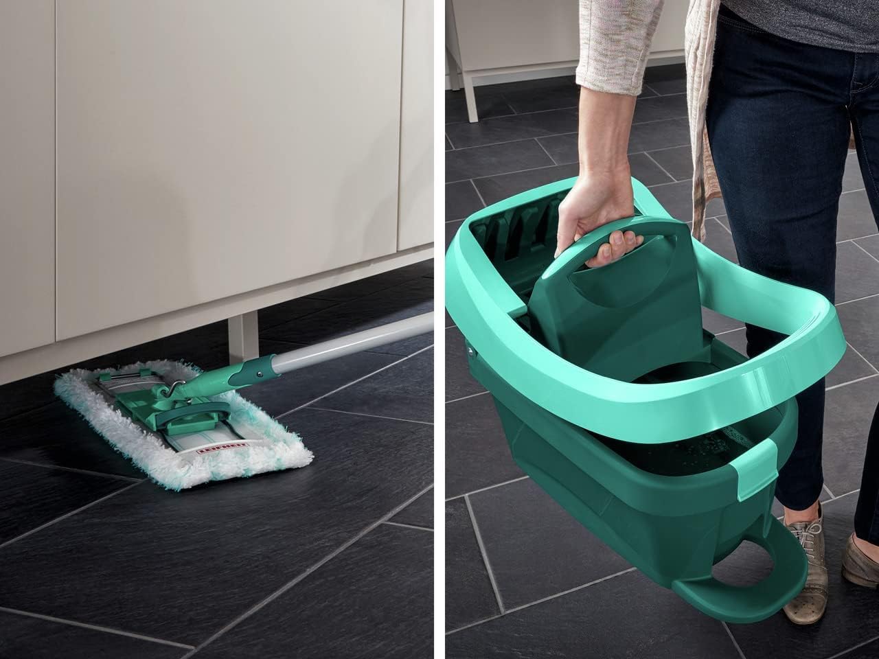 Leifheit Set Wiping Cloth Press Profi XL with floor wiper and rollers including replacement cover Profi Micro Duo made of microfiber, absorbent and easy to clean, set for cleaning without bending over with click system - 55099