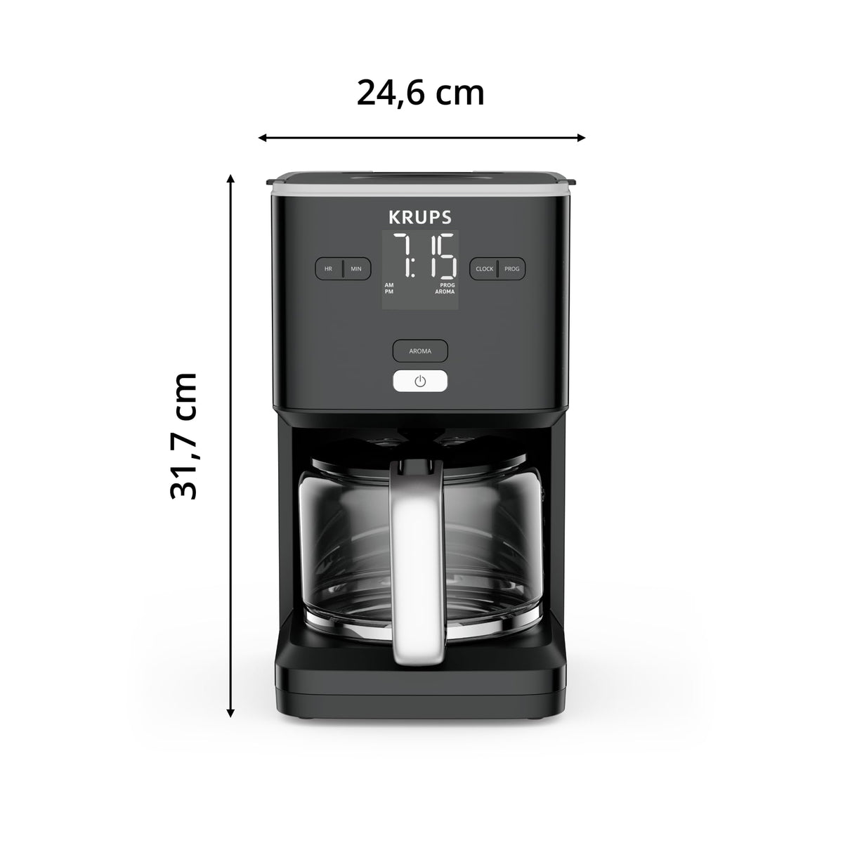 Krups Smart'n Light Coffee Machine with Timer, for 1.25 liters of filter coffee, keep warm function, automatic shut-off, black, KM600810