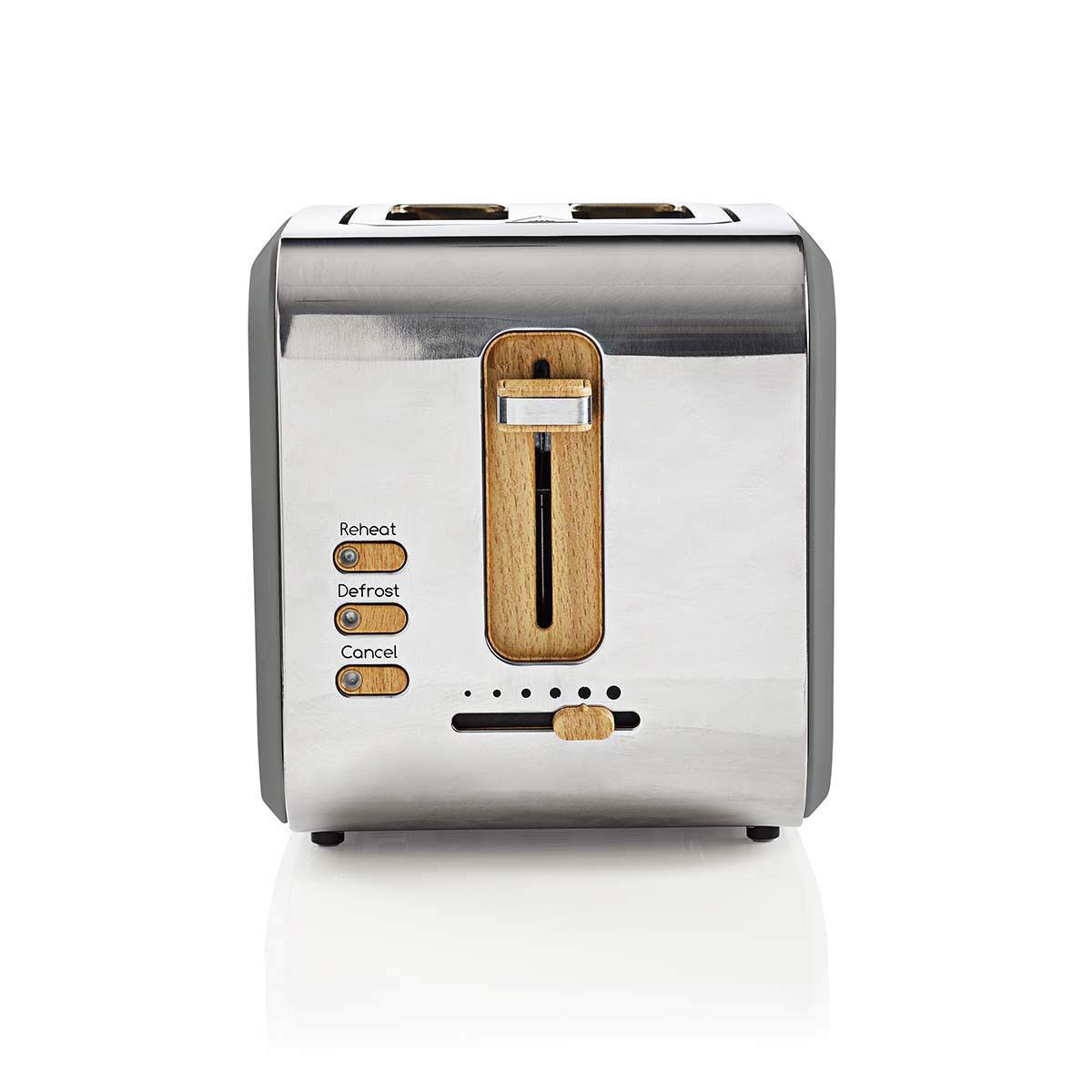 Nedis Soft Touch Toaster for 2 slices of toast, bagels, or muffins – With 6 browning levels, reheat, defrost, and cancel functions – Gray - KABT510EGY