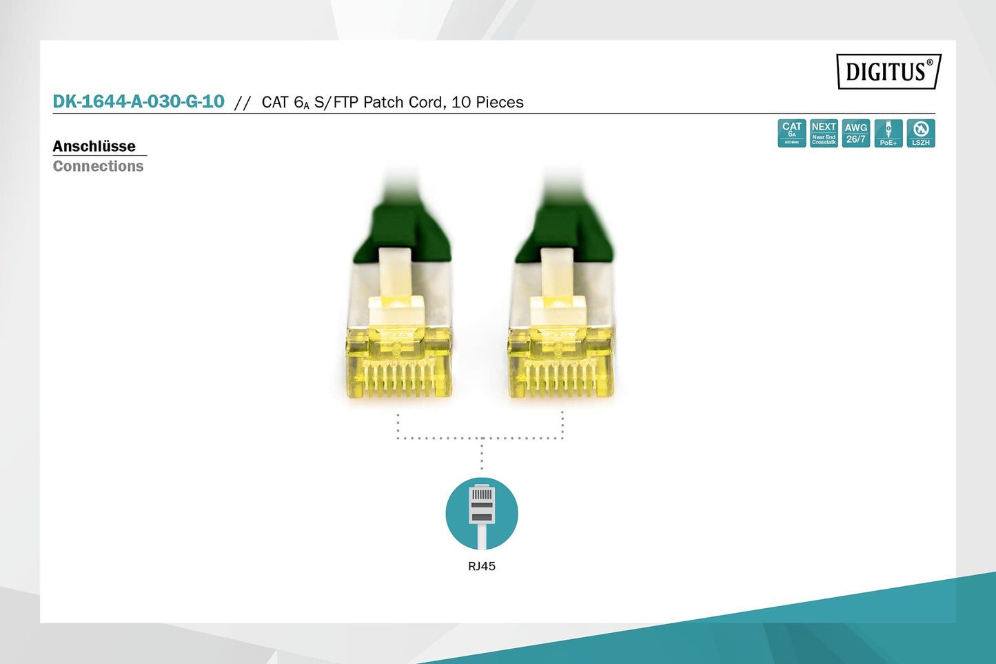 DIGITUS LAN cable Cat 6A – 3 m – 10 pieces – S/FTP shielded – green - DK-1644-A-030-G-10