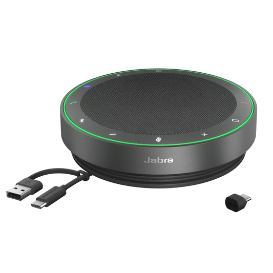 Jabra Speak2 75 Wireless Bluetooth Speakerphone for Work and Music - 4 Microphones, 65mm Speaker - New Pairing Feature, USB-C Adapter, Google Meet, Dark Gray - 2775-429