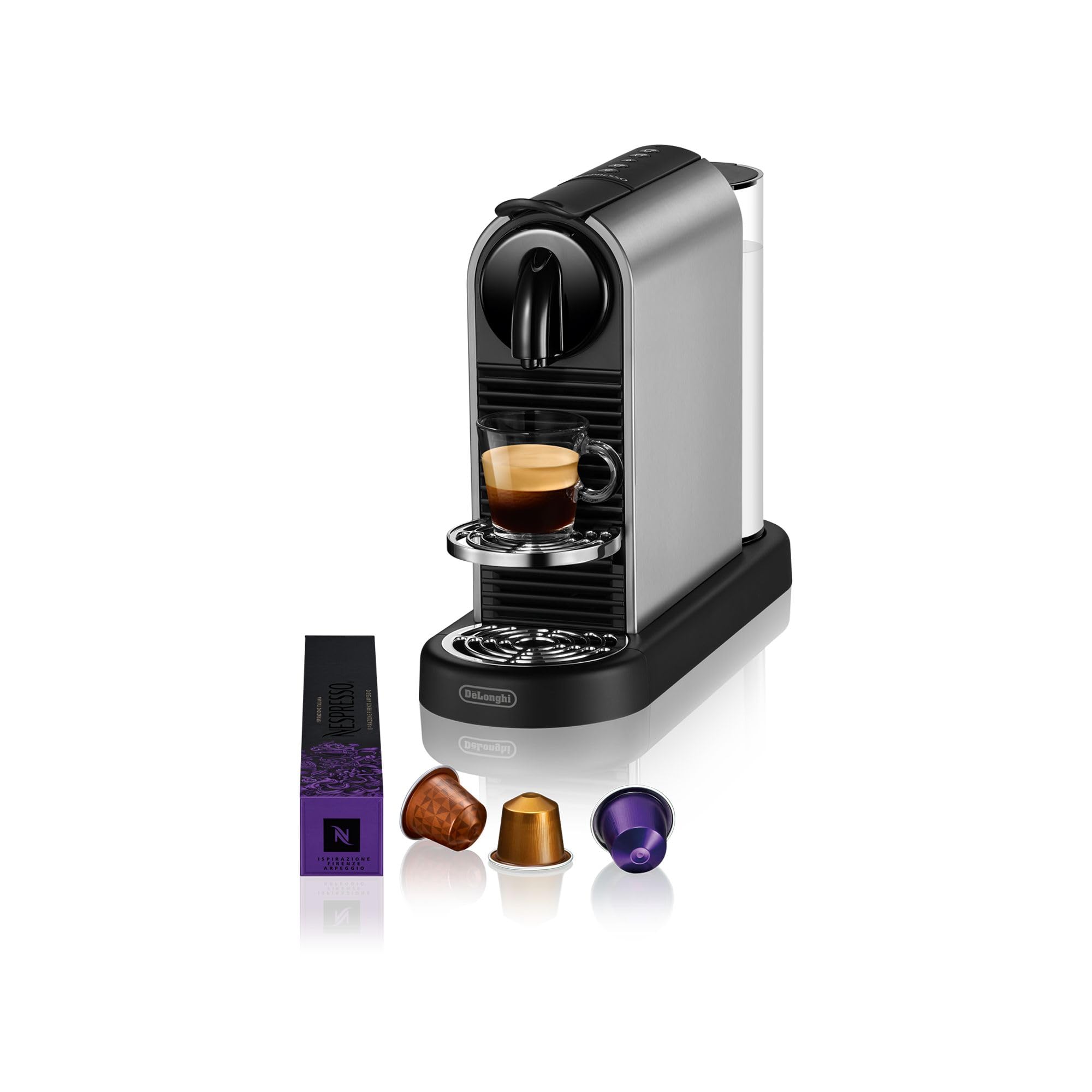 NESPRESSO DE’LONGHI CitiZ Platinum Titan Original Capsule Machine | 4 cup sizes | Hot water function for Americano | automatic shutdown | 19 bar pressure | Coffee machine EN220.T
