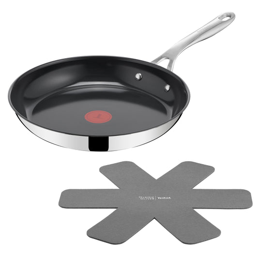 Tefal Jamie Oliver by Direct Cook frying pan 28 cm, including pan protector, ceramic non-stick surface, long-lasting seal, thermal signal, for all types of stoves, oven safe, stainless steel - H8802S