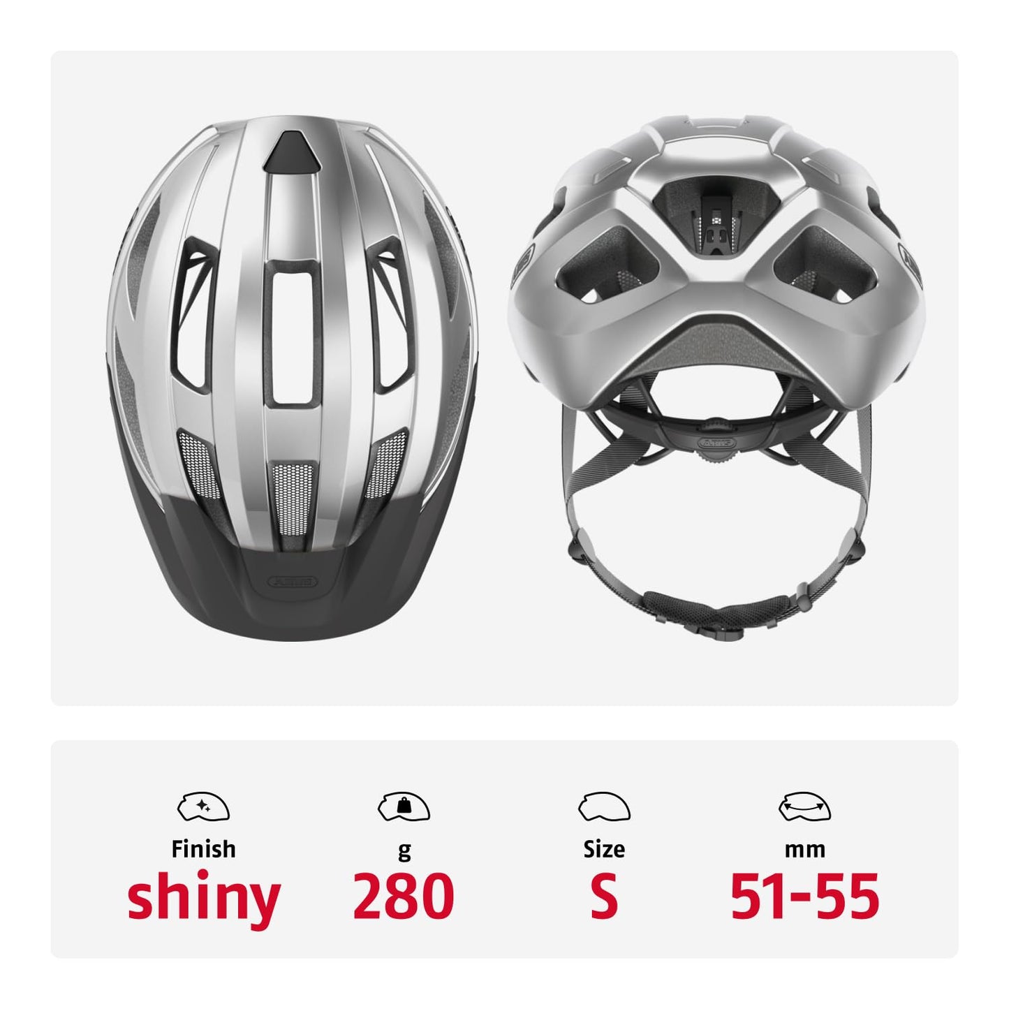 ABUS road bike helmet Macator - sporty bike helmet for beginners - also for pigtail wearers - for women and men - silver, size S - 87218