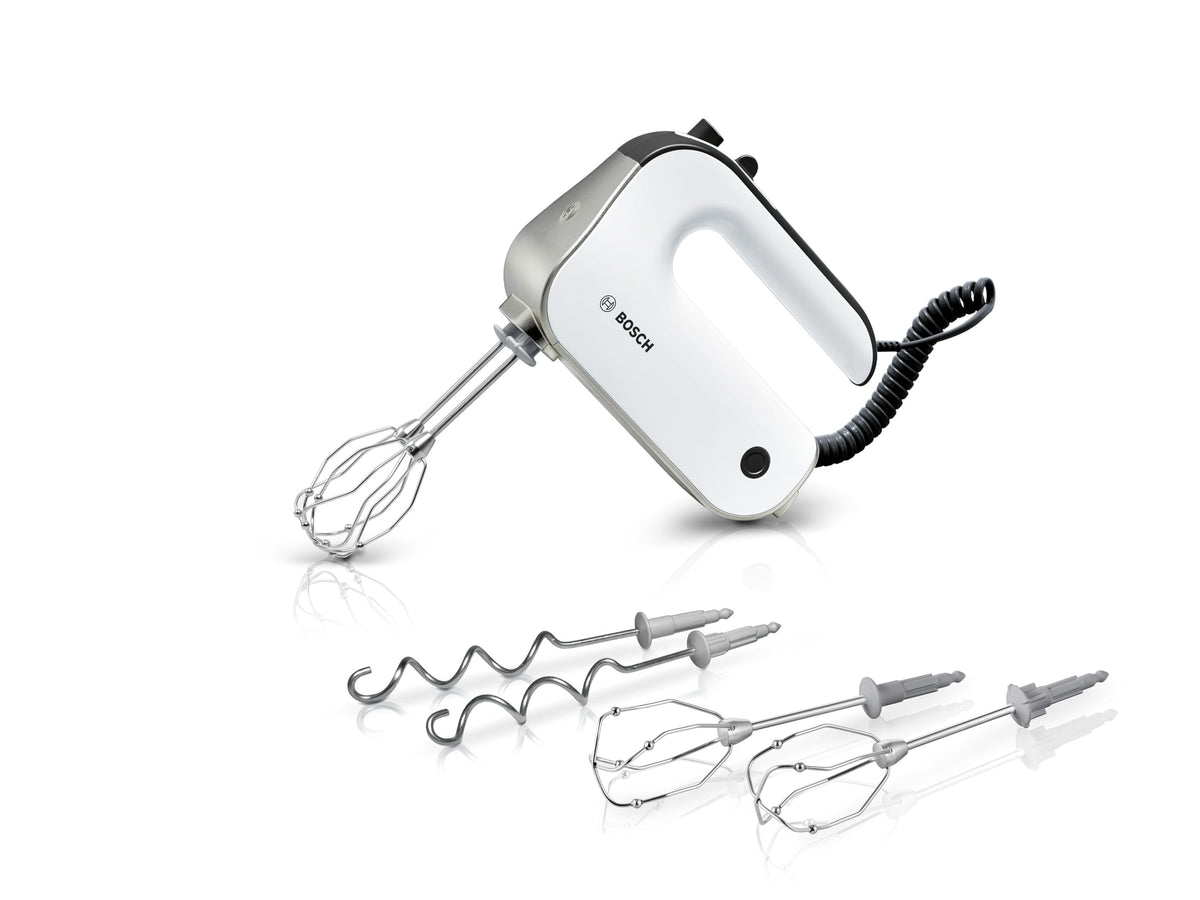 Bosch Hand Mixer Styline MFQ4835DE, 2x2 Whisks, 2 Stainless Steel Dough Hooks, Dishwasher Safe, 575 W, White