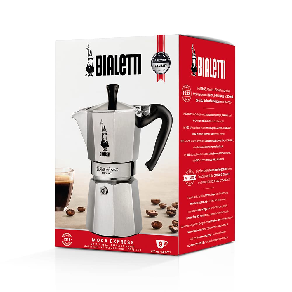 Bialetti Moka Express Aluminum Coffee Maker 9 Cup 420ml Silver - 6801