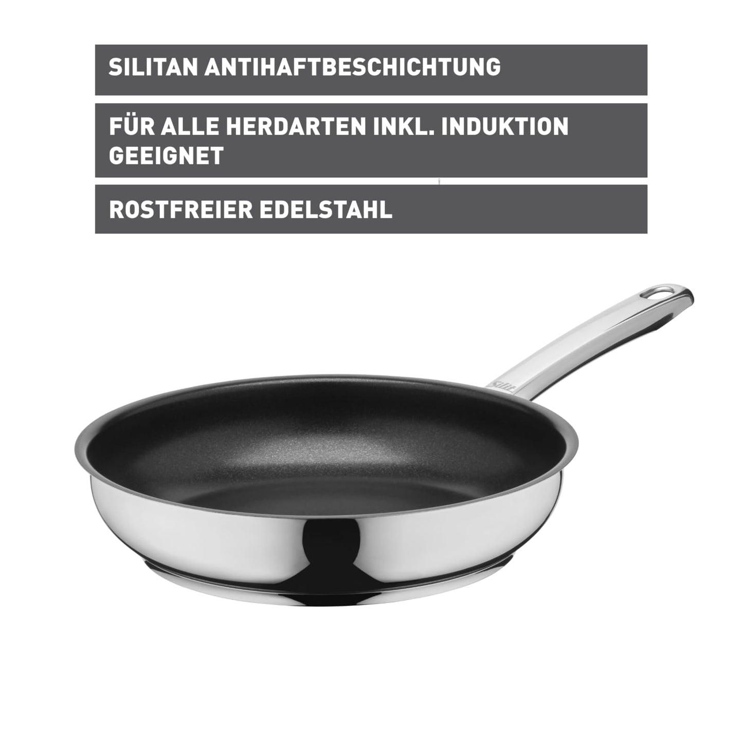 Silit Calabria frying pan 24 cm induction, coated stainless steel pan, stainless steel handle, non-stick coating, oven safe up to 260 degrees, suitable for all stoves, for gentle roasting - 2110301769