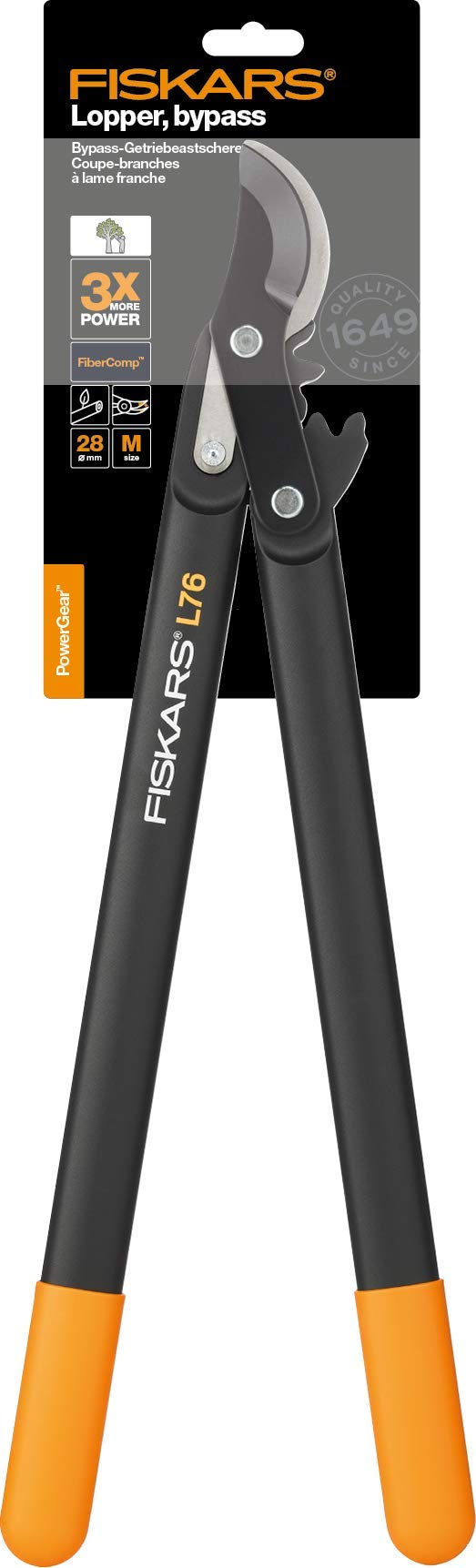 Fiskars PowerGear II Bypass Pruning Shears for Fresh Wood, Non-Stick Coating, Hardened Precision Steel, Length: 56 cm, Black/Orange, L76, 1001553