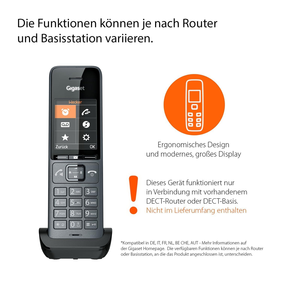 Gigaset COMFORT 520HX - receptor DECT cu suport de încărcare - Telefon fără fir pentru router și bază DECT, negru titan [Compatibil în DE, IT, FR, NL, BE, CHE, AUT] [Fără bază]