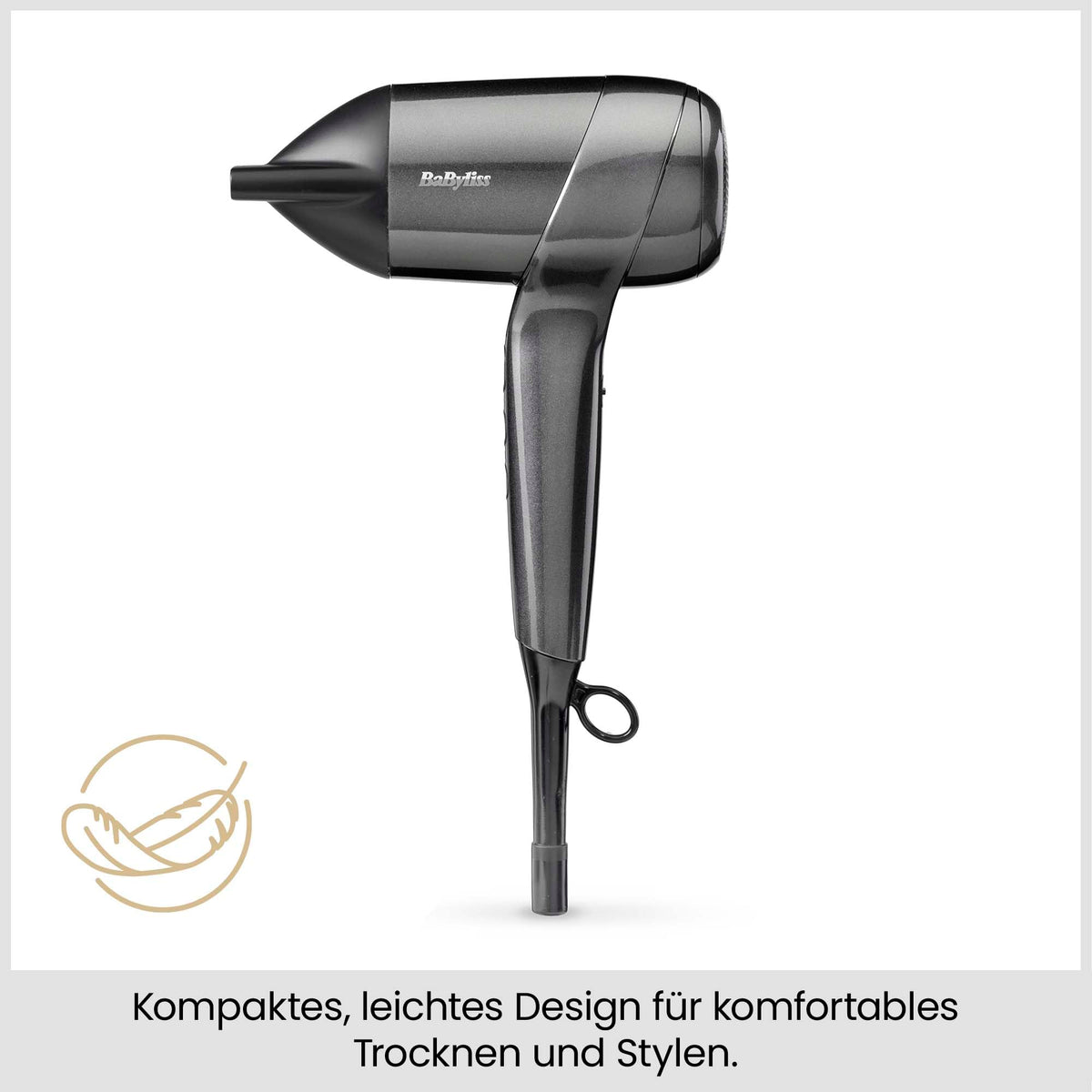BaByliss Titanium Shine 1600W Uscător de păr cu difuzor – Uscător de păr puternic și compact, design ergonomic, tehnologie cu ioni împotriva frizz-ului, 3 niveluri de căldură și 3 viteze ale aerului, argintiu, D6200DE