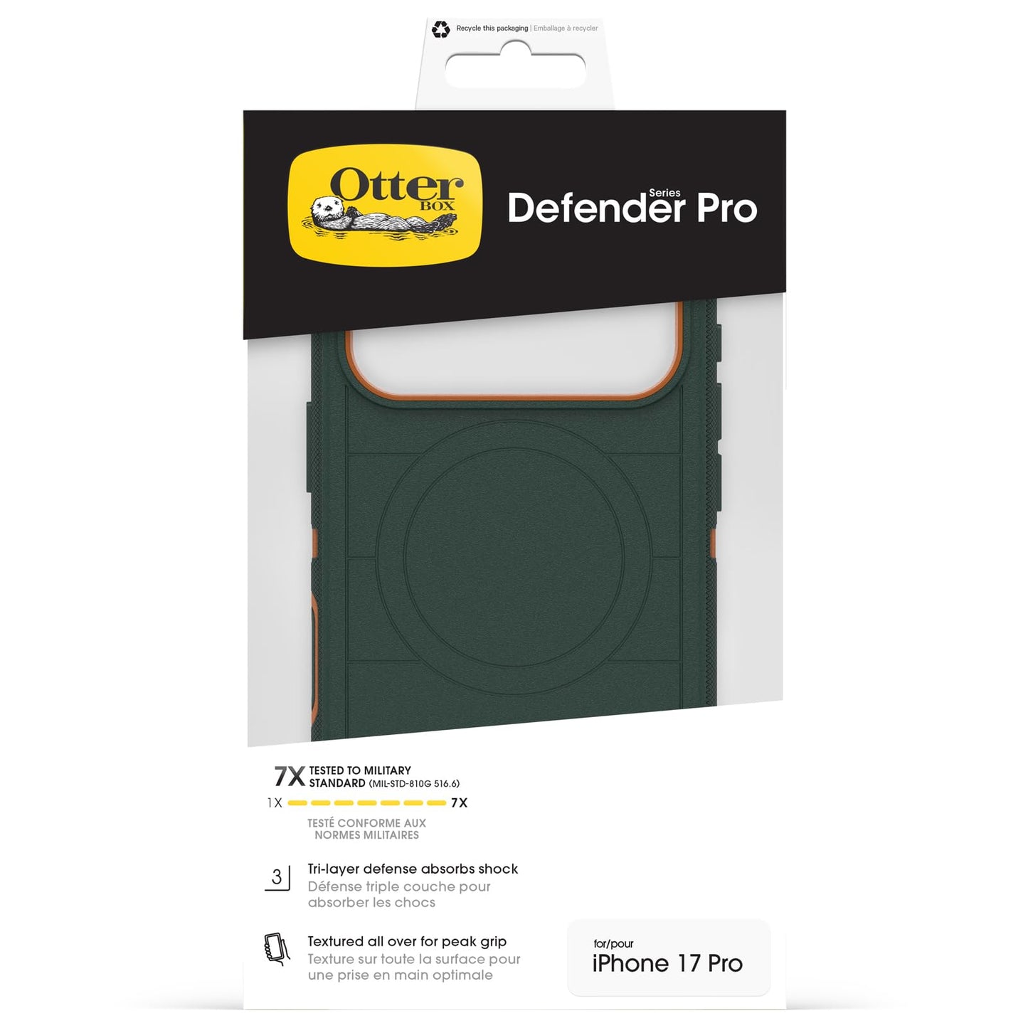 OtterBox Defender Series Pro MagSafe Case for iPhone 17 Pro Shockproof Drop Proof Ultra Heavy Duty Protective Case 7X Military Grade Tested Green - 77-98388