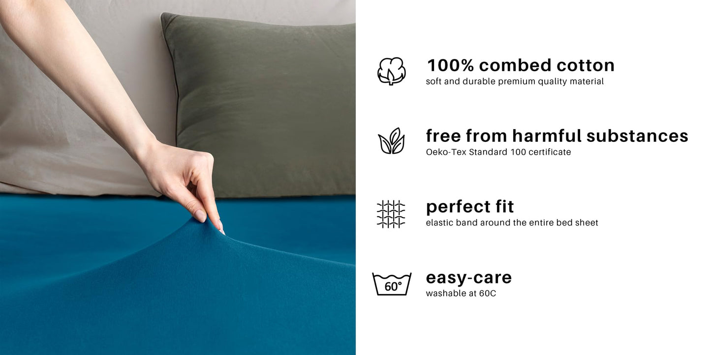 DecoKing fitted sheet 200x220 220x240 cm 100% combed cotton blue fitted sheets jersey box spring bed amber 200 x 220 220 x 240 - Amber