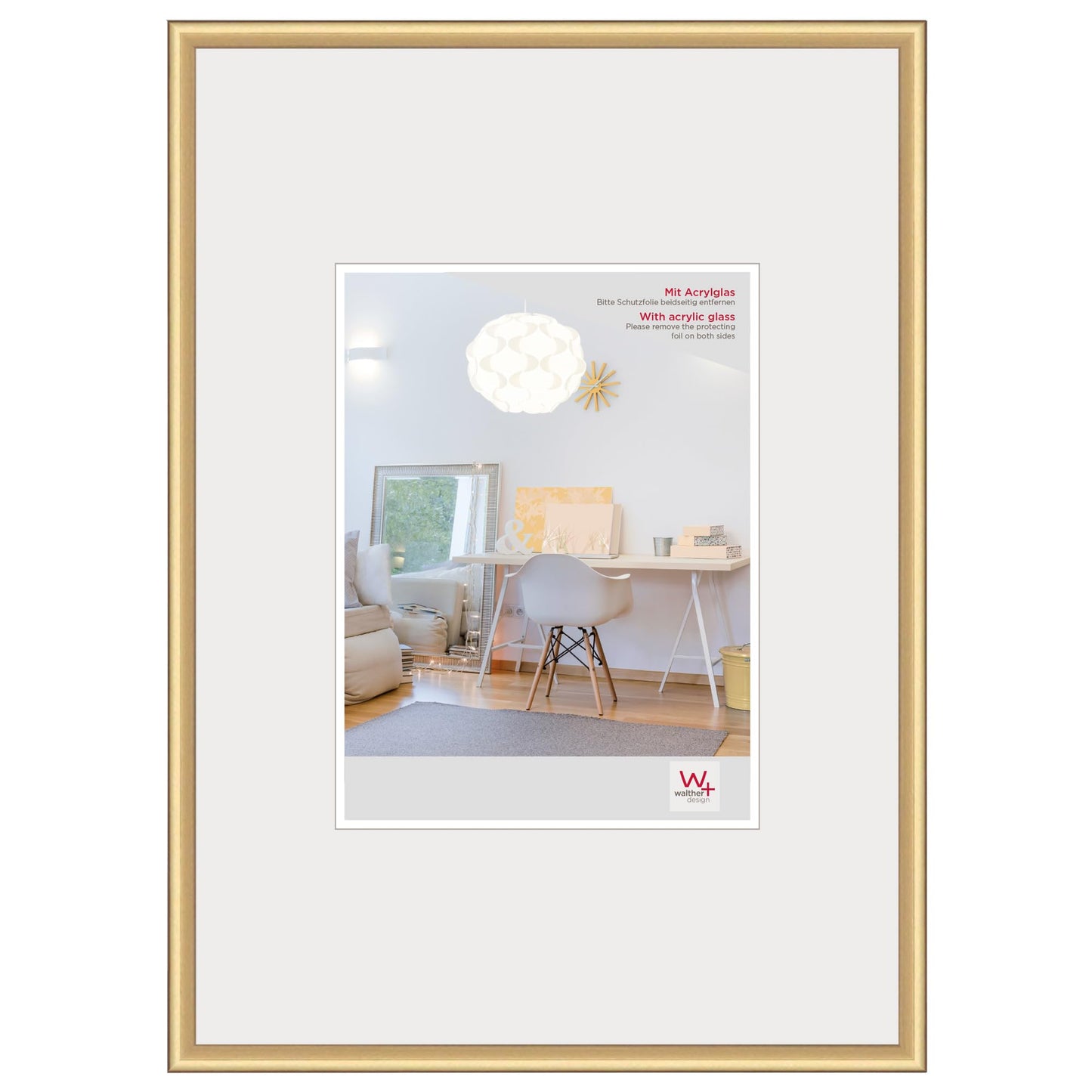 walther design picture frame gold 59.4 x 84 cm (DIN A1) with artificial glass, New Lifestyle plastic frame KVX684G