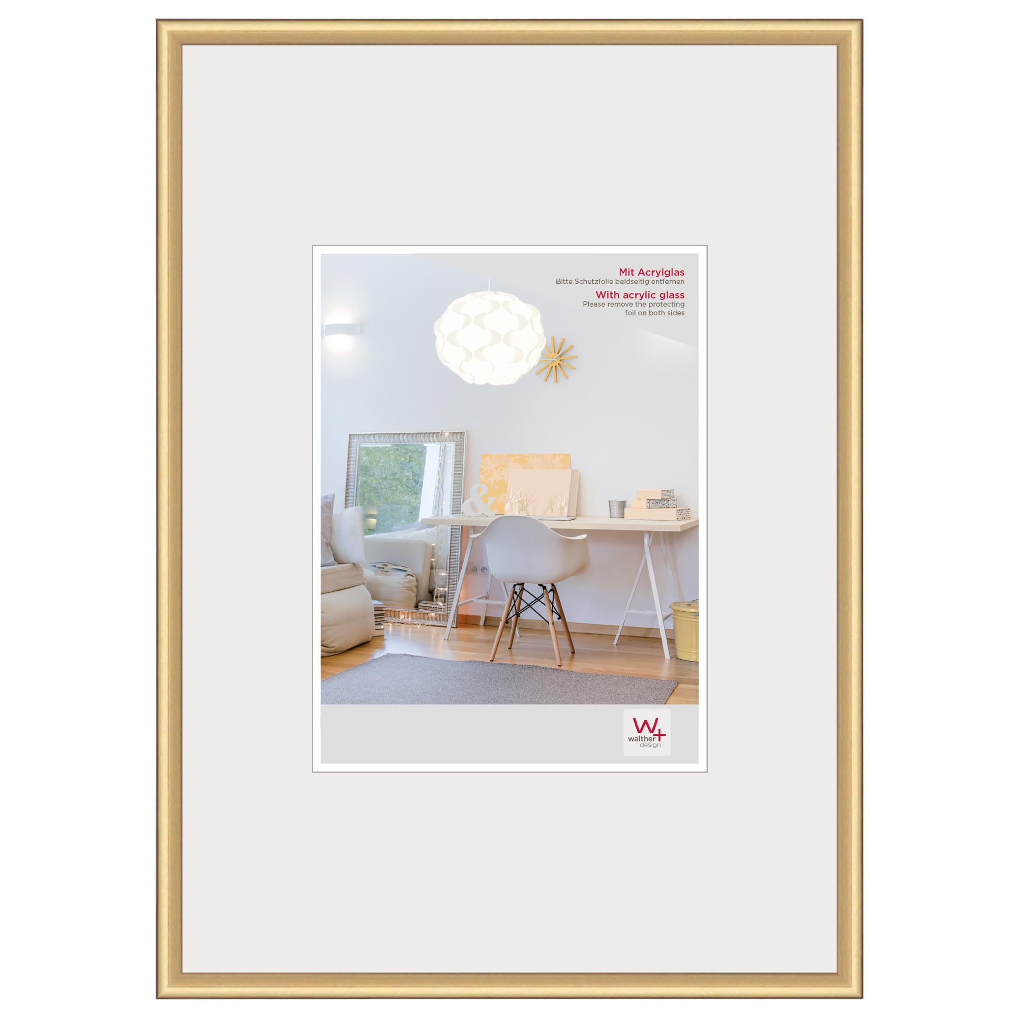 walther design picture frame gold 59.4 x 84 cm (DIN A1) with artificial glass, New Lifestyle plastic frame KVX684G