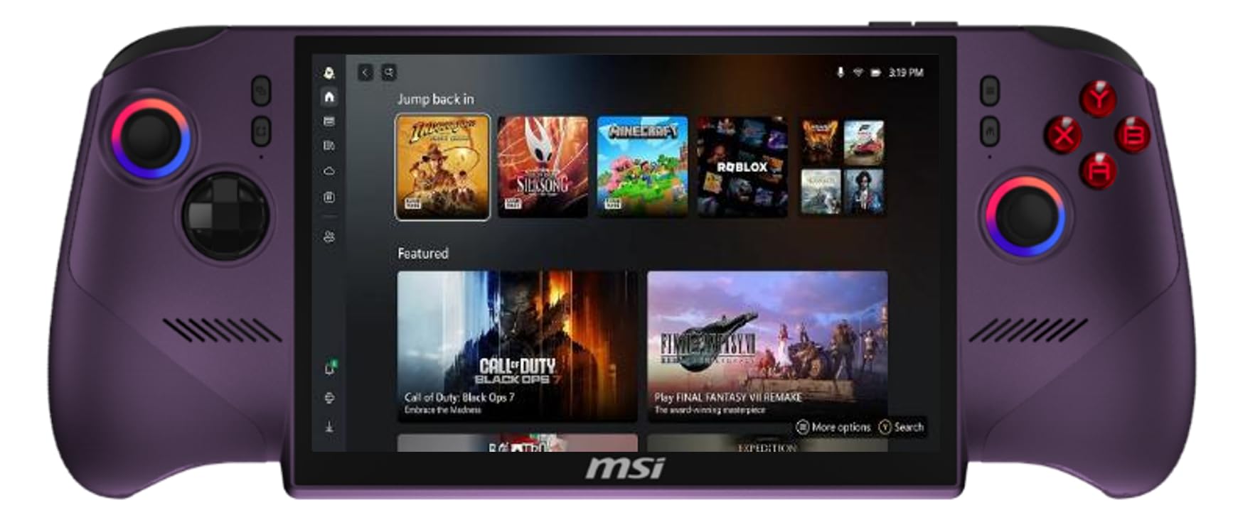 MSI Claw 8 EX AI+ Gaming Handheld, Launch Pack, 8 inch FHD+ 120 Hz display, Intel® Arc™ G3 Extreme processor, 32 GB RAM, 1 TB SSD, Intel® Arc™ GPU B390, Windows 11 Home, Void Purple, CG3EM-015 - 001T91-015
