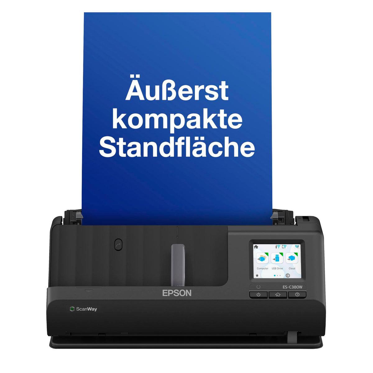 Epson Netzwerk Scanner ES-C380W, scanner de birou A4 compact cu consum redus de energie, scanner cu alimentare duplex și procesare versatilă a suporturilor, negru - B11B269401