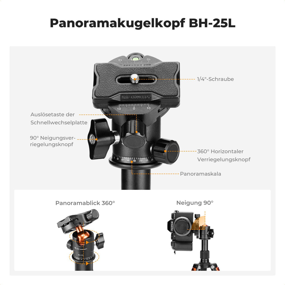 K&F CONCEPT Mini trepied, trepied pentru cameră de birou de 52 cm - S225A1+BH-25