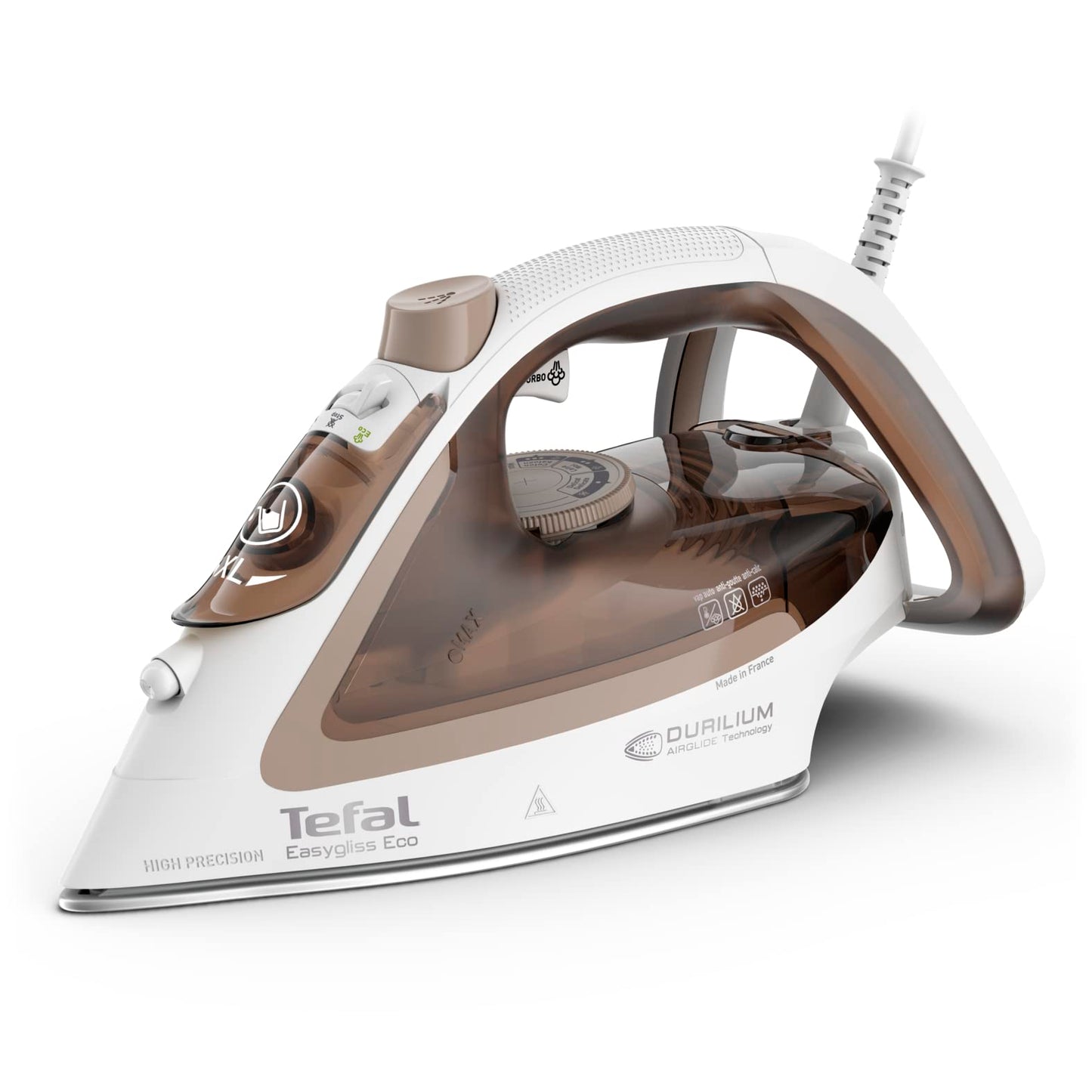 Tefal Easygliss Eco steam iron, 2800 watts, 240 g/min. Steam burst, 50 g/min. automatic steam, vertical steam, Durilium AirGlide soleplate, 88% recyclable, eco mode, mocha/white, FV5780 - FV5780E1