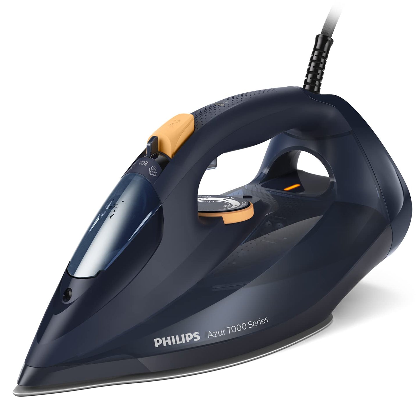 Philips Azur 7000 Series Steam Iron - 3000W, 55 g/min Continuous Steam, 250 g Steam Shot, Vertical Steam, SteamGlide Elite Soleplate, Dark Blue/Yellow (DST7060/20)