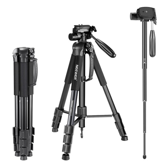 Neewer Portable 177cm Aluminum Alloy Camera Tripod Monopod with 3-Way Swivel Pan Head for DSLR Camera Black - 10089015