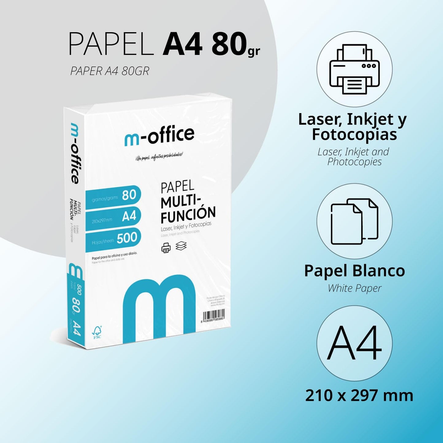 HYBRITE Multipurpose A4 Paper for Printers 80g (1500 Sheets - 3 Packs) - COM0247