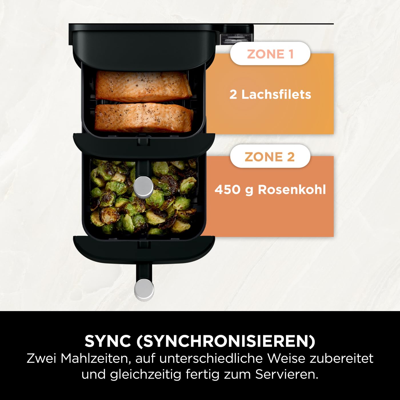 Ninja Double Stack Hot Air Fryer, 7.6L Digital Air Fryer Double Basket with 4 Cooking Levels, 2 Drawers, 2 Racks, Space Saving Design, 6 Cooking Functions, 6 Servings, Black SL300EU - SL300UK
