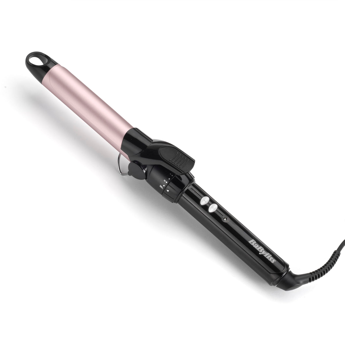 BaByliss 25mm Curling Iron – Satin Touch Coating, 10 Heat Settings, Professional Styling Tool with Integrated Stand, Black & Pink, C325E