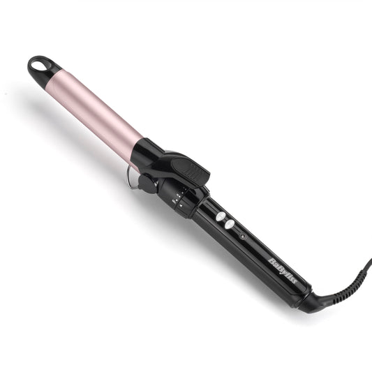 BaByliss 25mm Lockenstab – Acoperire Satin Touch, 10 niveluri de căldură, instrument profesional de coafare cu suport integrat, Negru & Roz, C325E