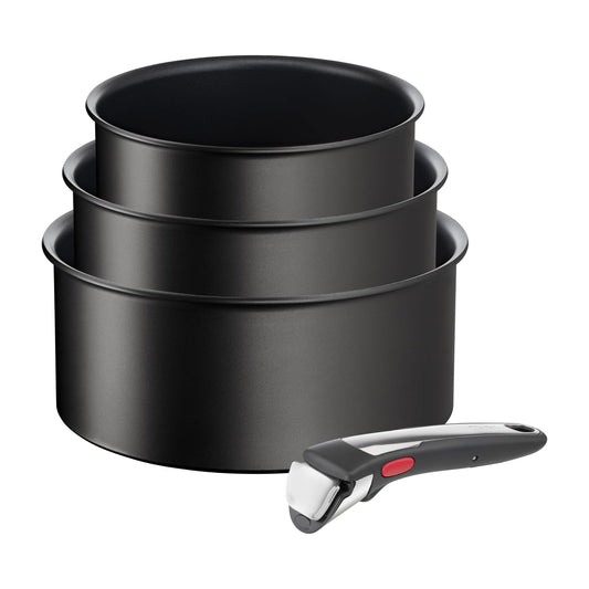 Tefal Ingenio Unlimited 4-piece saucepan set, 16/18/20 cm, pot set with removable handle, stackable, space-saving, induction-compatible pot set with non-stick coating, easy to use and clean, L39594 - L3959443
