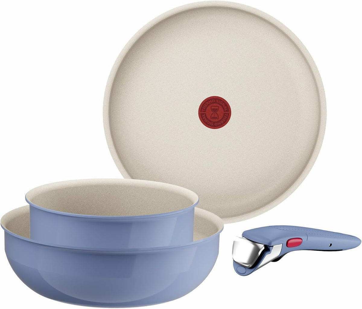 Set de vase de gătit Tefal Ingenio Serenity 4 piese, cu înveliș antiaderent Mineralia, economisire de spațiu, stivuibil, potrivit pentru toate tipurile de plite, lavabil în mașina de spălat vase, Blue Salt, L8294S04