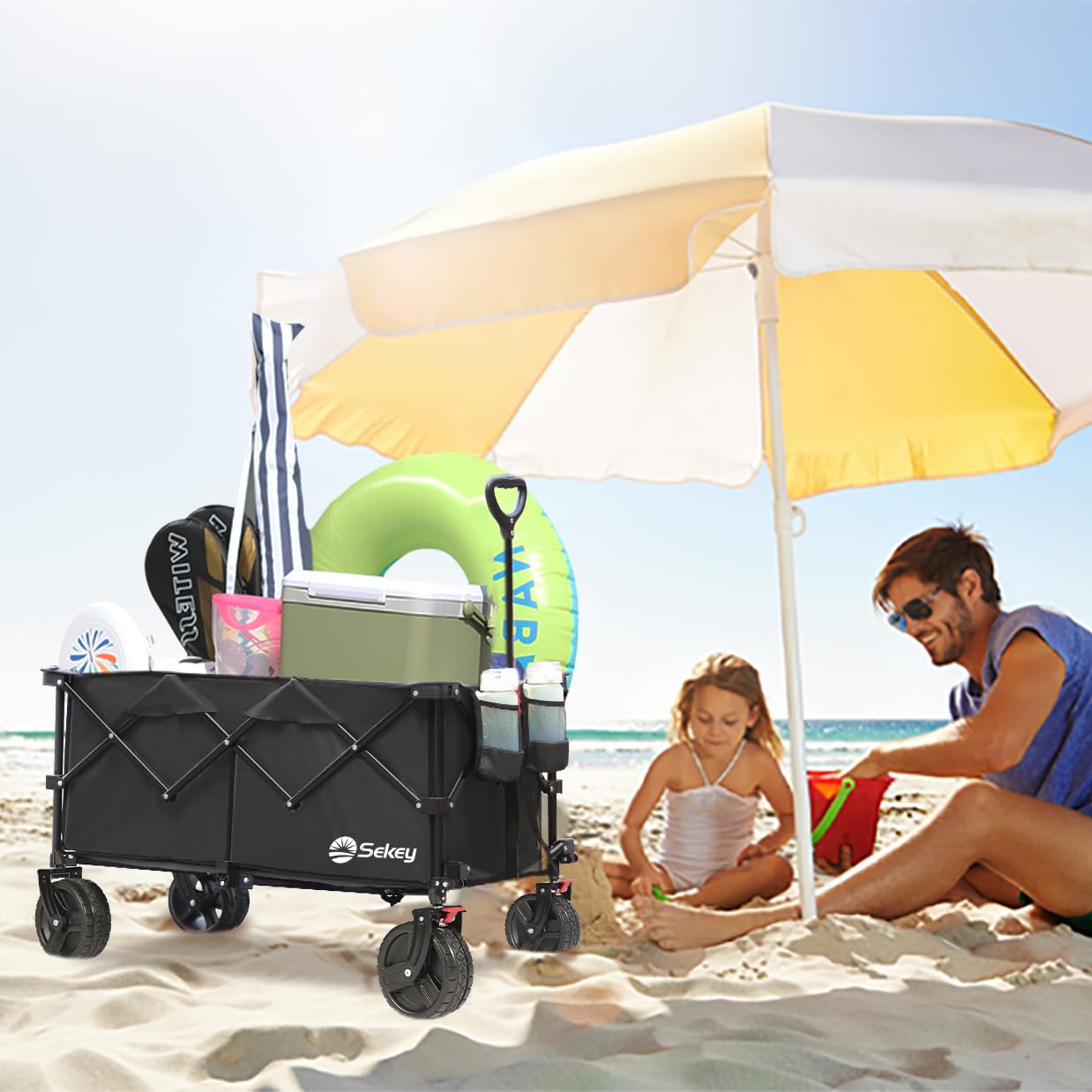 Sekey XXL Plus handcart foldable with brakes 200L 200KG load capacity, extra wide tires all terrain handcart, patented foldable from four directions, - FW21