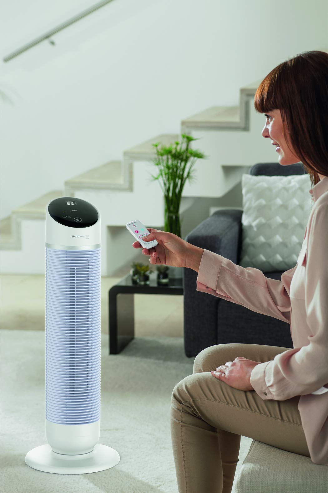 Rowenta 3-in-1 Tower Fan Silent Comfort, heater, fan, and air purifier, 10 settings for every need, eco heating mode, smart mode, remote control, timer, auto-off, white, HQ8120