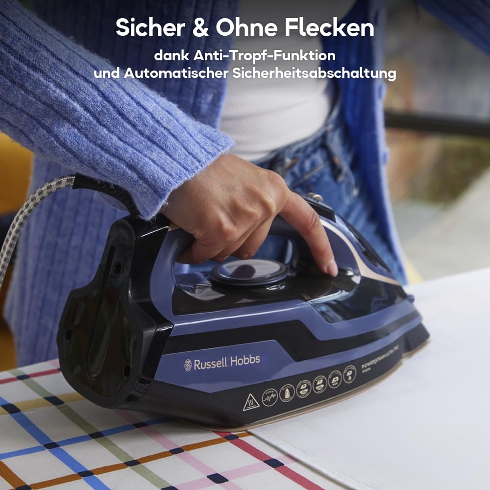 Russell Hobbs steam iron [3100W, 210g extra steam boost] Powersteam Ultra Pro (ceramic quartz sole, self-cleaning, spray function, anti-limescale & drip stop, 70g/min variable steam) iron 28630-56