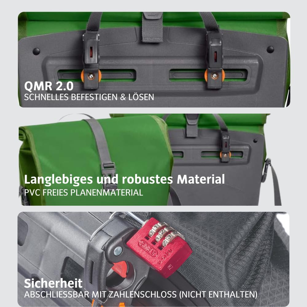 VAUDE bicycle bag for luggage rack Aqua Back Single 1 x 24 L in green, rear wheel bag waterproof, bicycle luggage rack bag at the back, easy attachment - Made in Germany - 12413